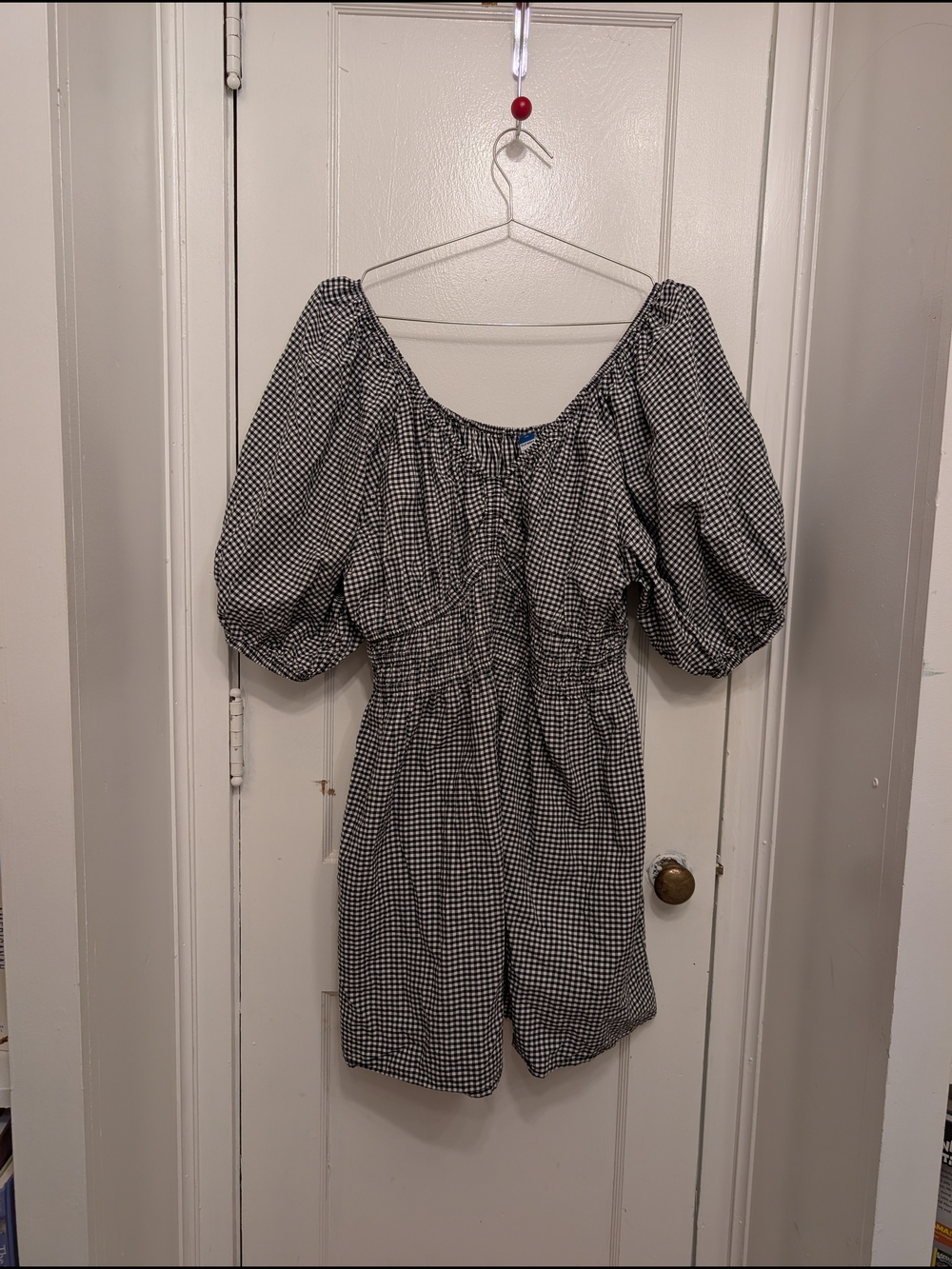 Old Navy Black & White Gingham Puff Sleeve Dress